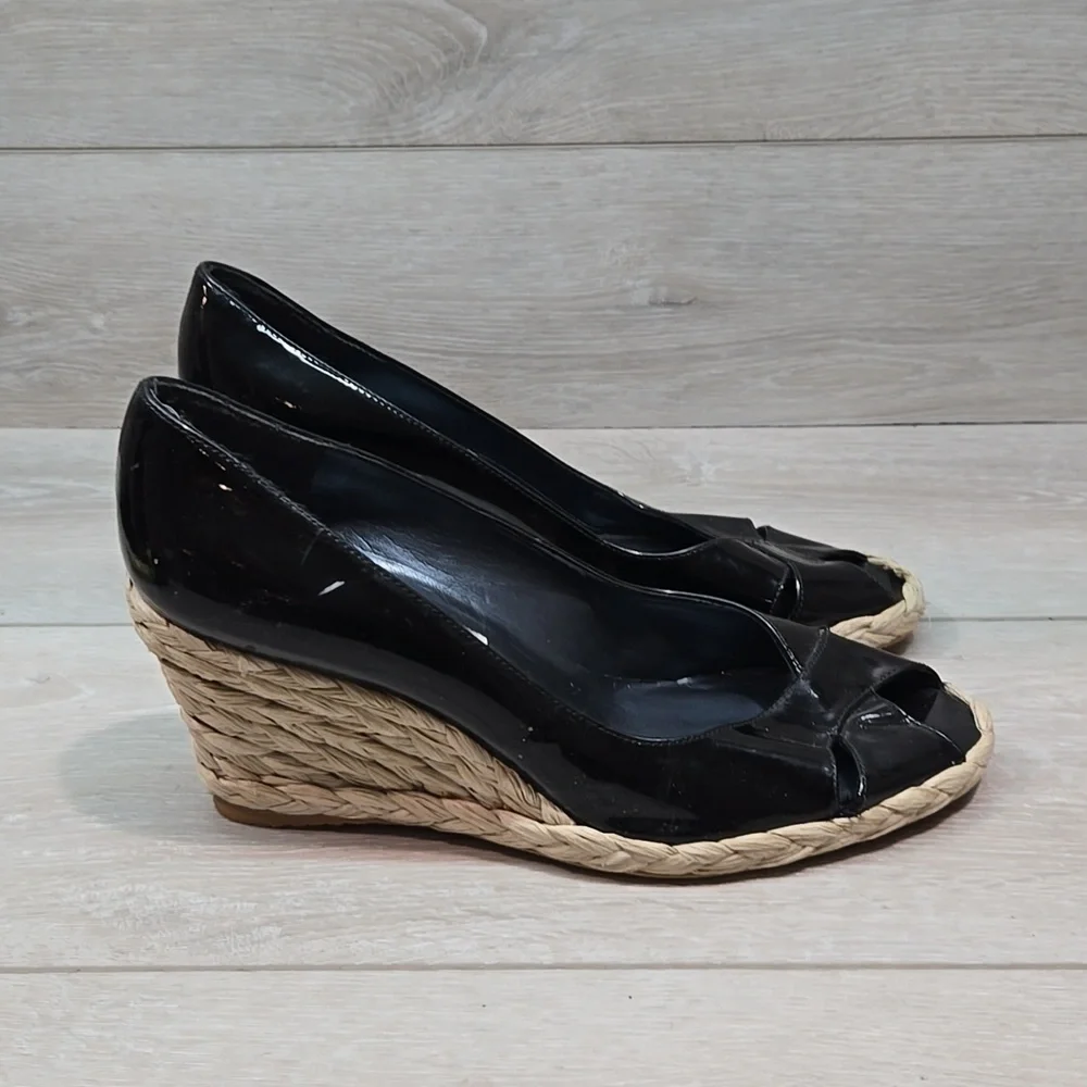 Stuart Weitzman Women Leather Espadrille Wedge Open Toe Sandals shoes sz 9.5M